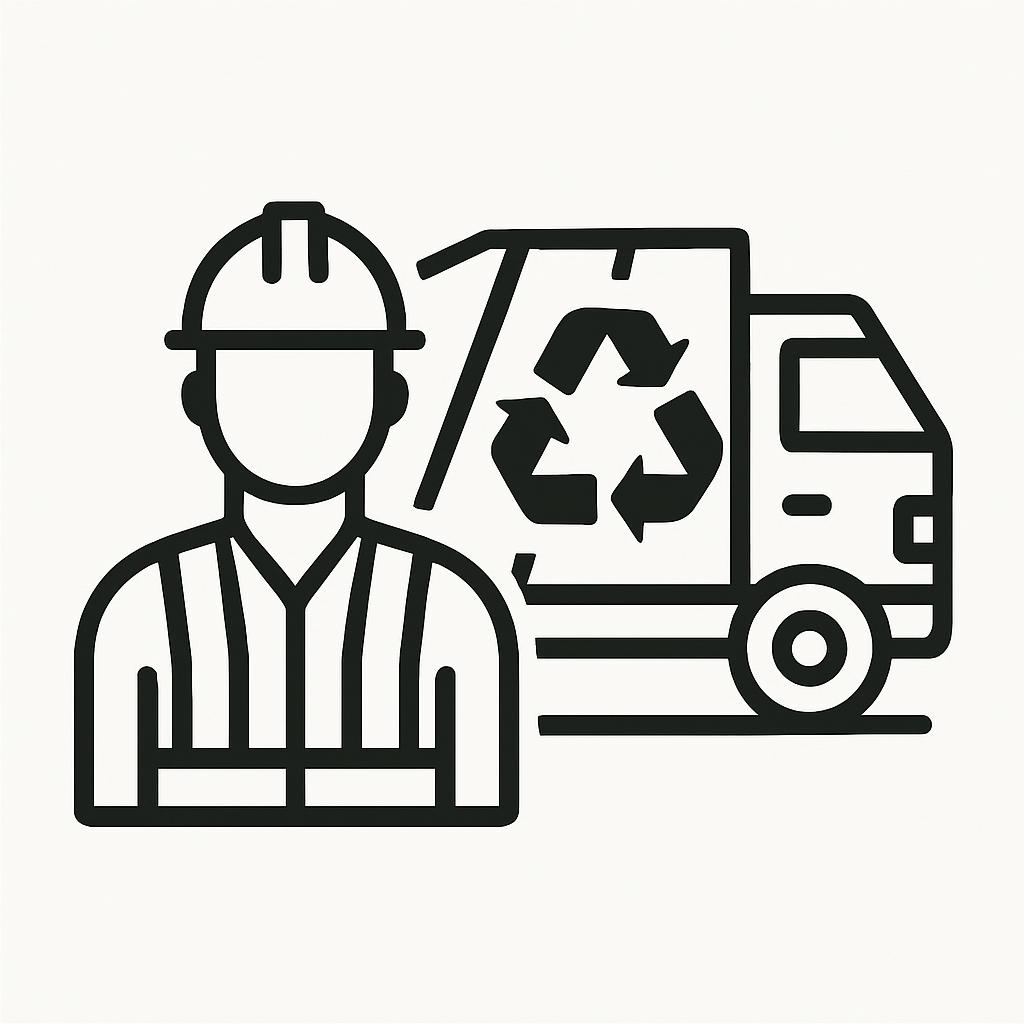 download (1) A person next to a truck with a recycling logo.